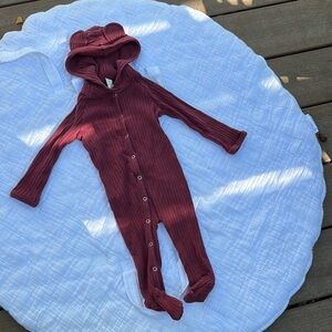 Kate Quinn Maroon Organic Cotton Footies with Bear Ears and Tail